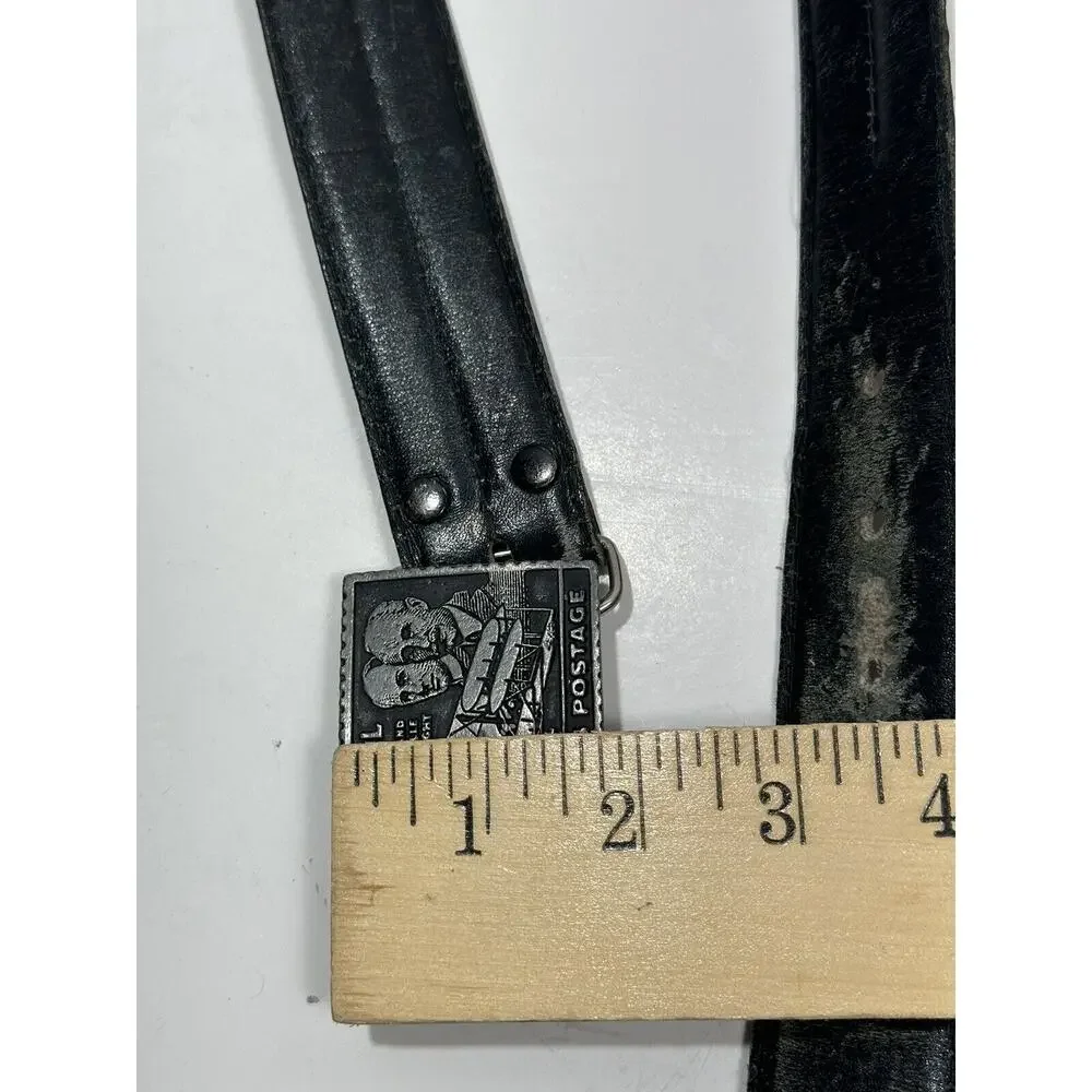 6 Cents‎ Air Mail US Postage Stamp Pewter Belt Buckle Argentina Leather Belt 38